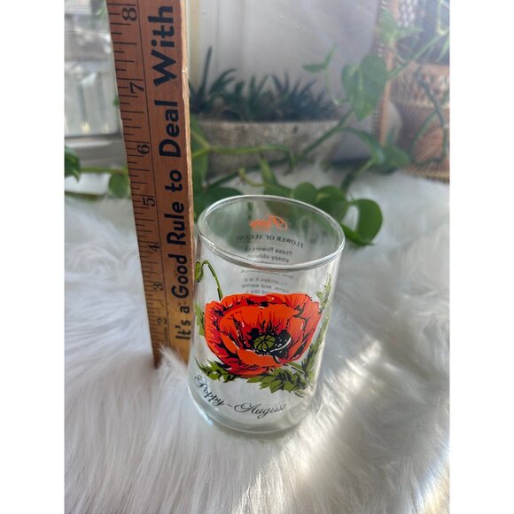 Vintage brockway flower of the month vintage glass cup - poppy august birthday - Picture 2 of 6